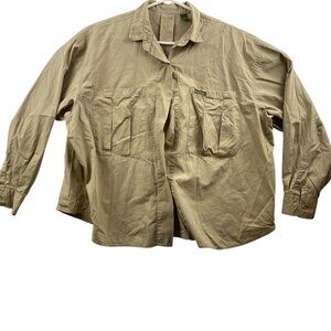Outback Red Mens Shirt L Beige Cotton Button-Up Flaws